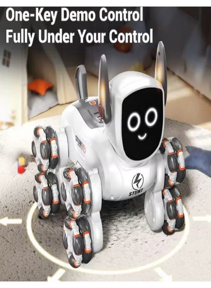 روبوت كلب ريموت كنترول 8 عجلات 2.4 جيجا هرتز، مصمم أداء حيلة الكلب الذكي مع موسيقى وآثار ضوئية، لعبة روبوت قابلة للدوران 360 درجة، هدية مناسبة للأولاد والبنات - Image 2